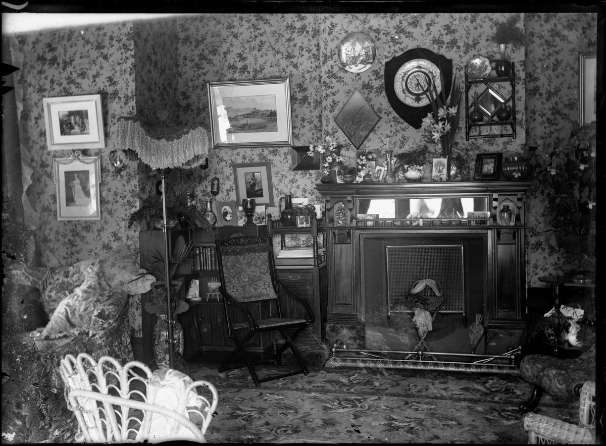 A drawing room interior, circa 1900, ready for guests